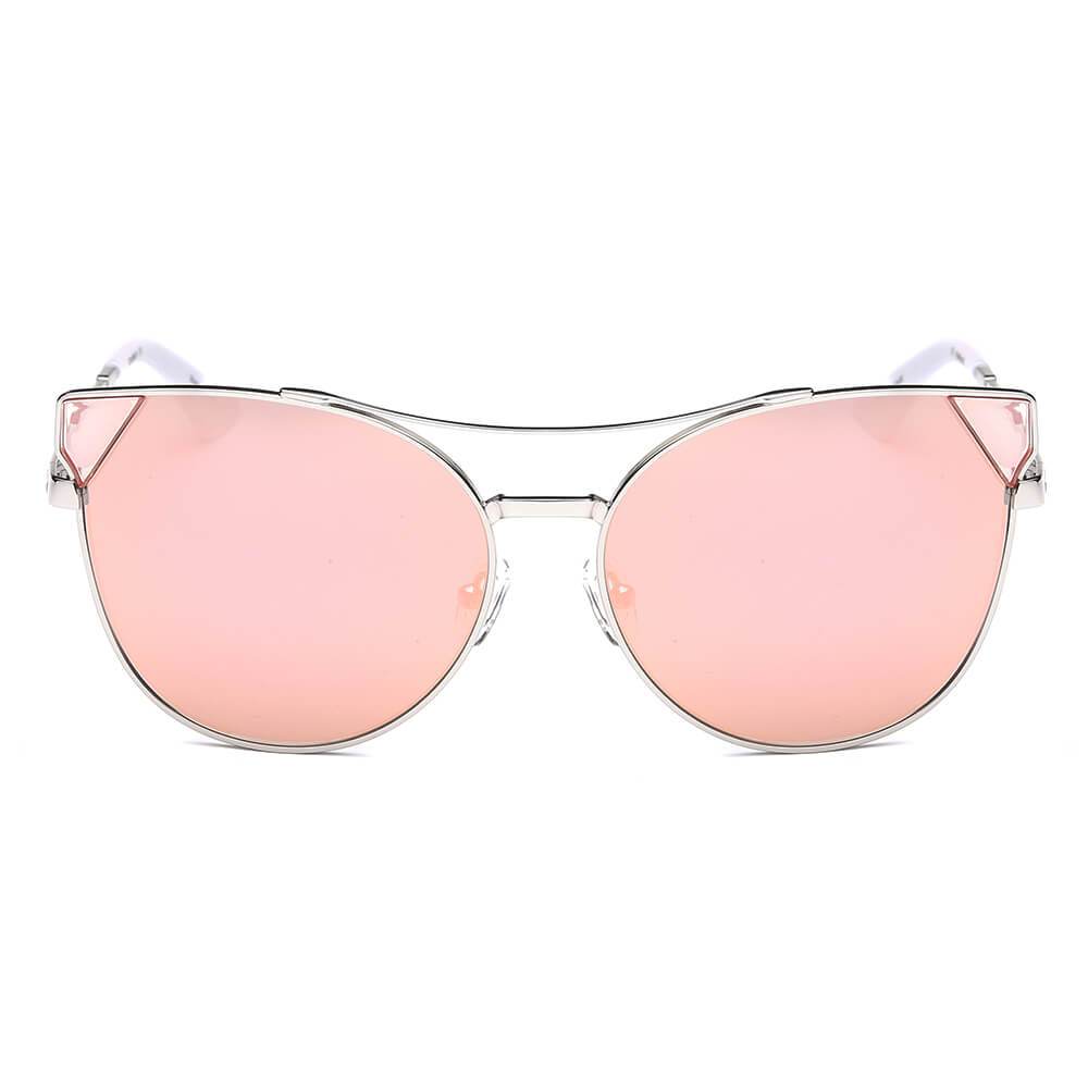 Aspen - Women Trendy Mirrored Lens Cat Eye Sunglasses