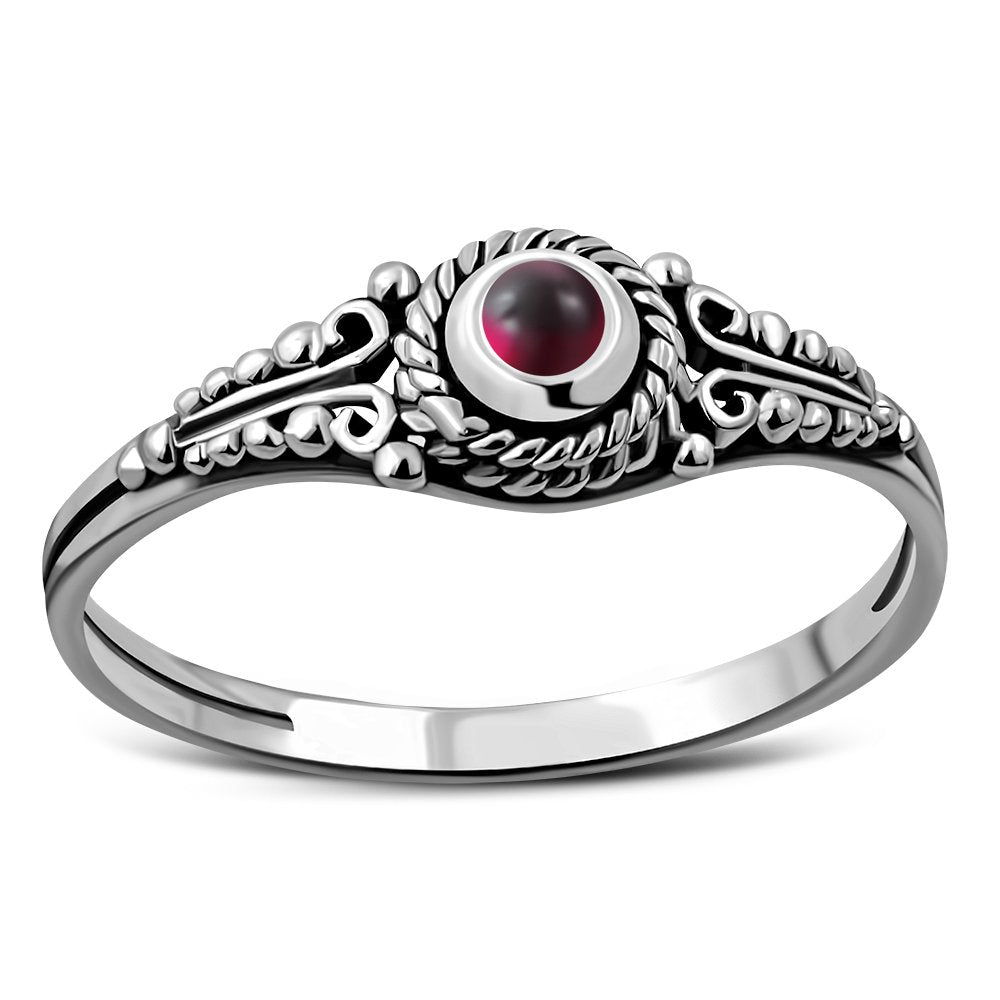 Ethnic Style Garnet Stone Silver Ring