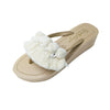 White Pom Pom Fringe - Women's Mid Wedge Flip Flops