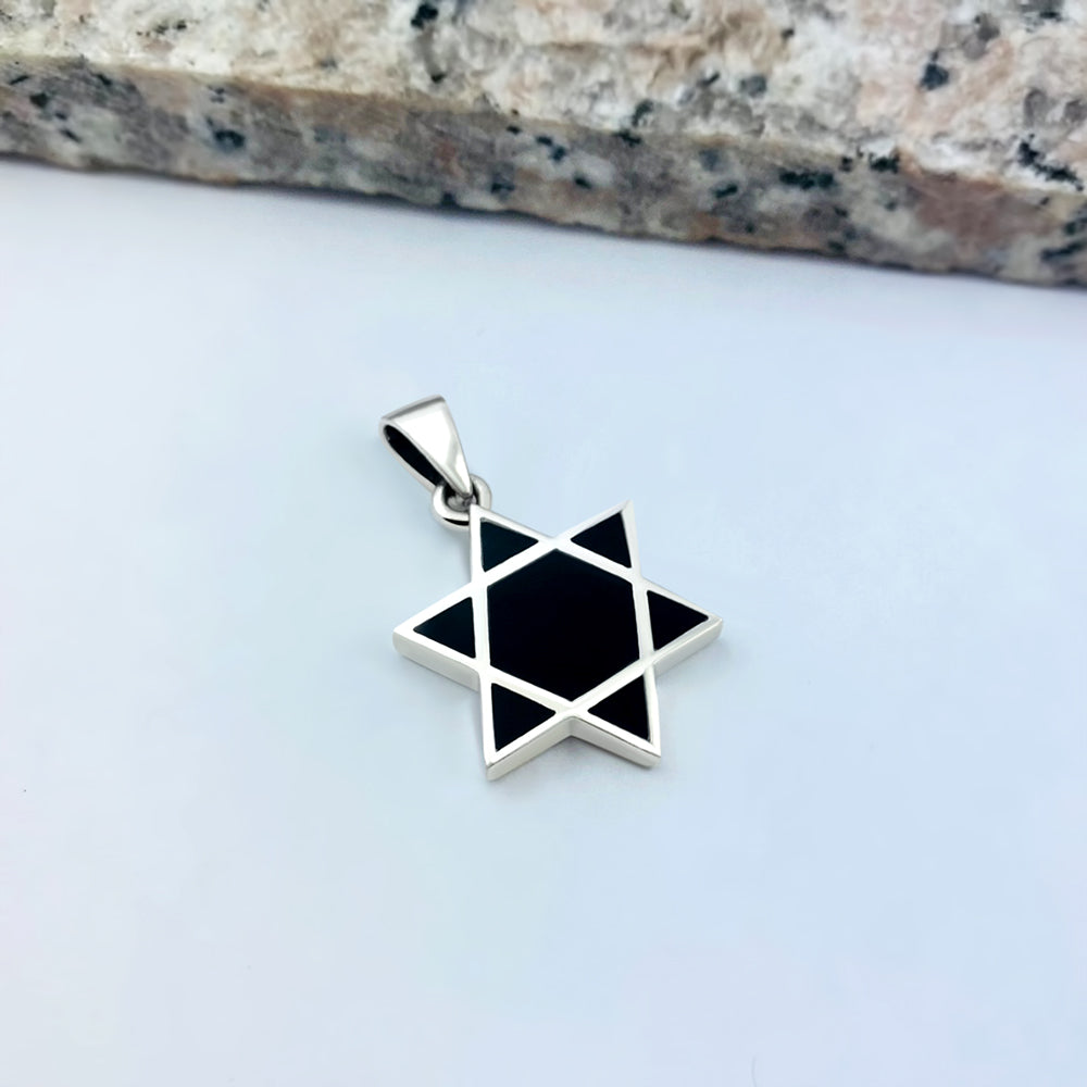 Black Onyx Star of David Silver Pendant