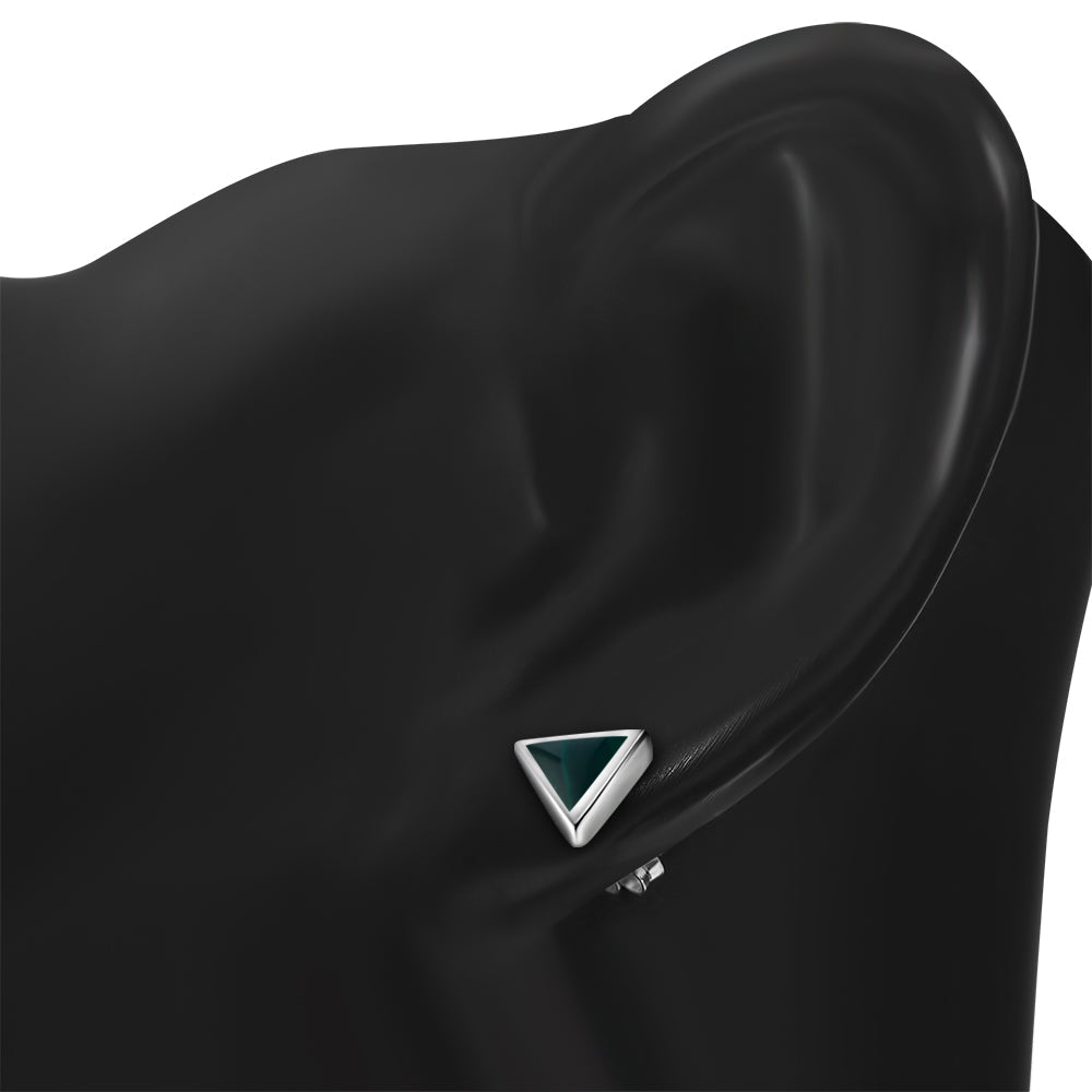 Malachite Triangle Silver Stud Earrings