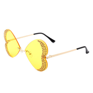 Quixotia - Rimless Butterfly Heart Shape Tinted Fashion Women Sunglasses