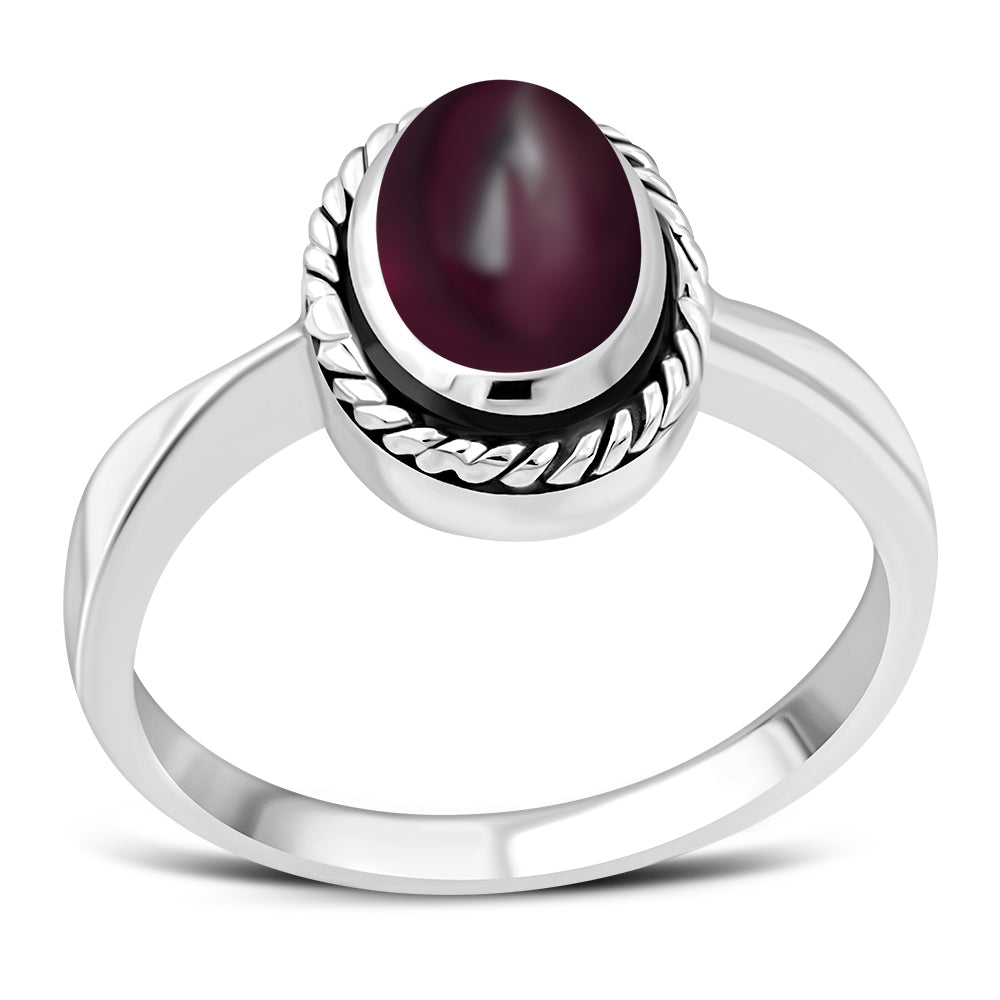 Garnet Stone Sterling Silver Ring