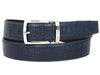 PAUL PARKMAN Men's Crocodile Embossed Calfskin Leather Belt Hand-Painted Navy