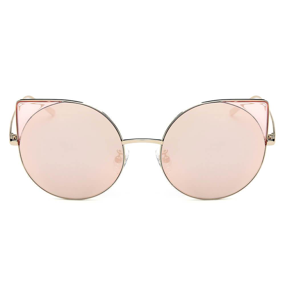 Dublin- Women Mirrored Lens Round Cat Eye Sunglasses