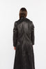 Ladies 3 Button Matrix Black Full Length Leather Coat