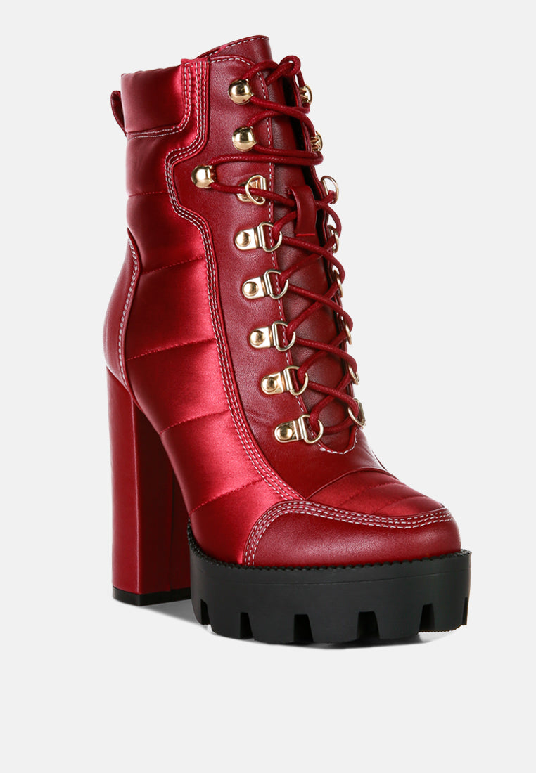 Scotch High Heel Quilted Satin Biker Boots