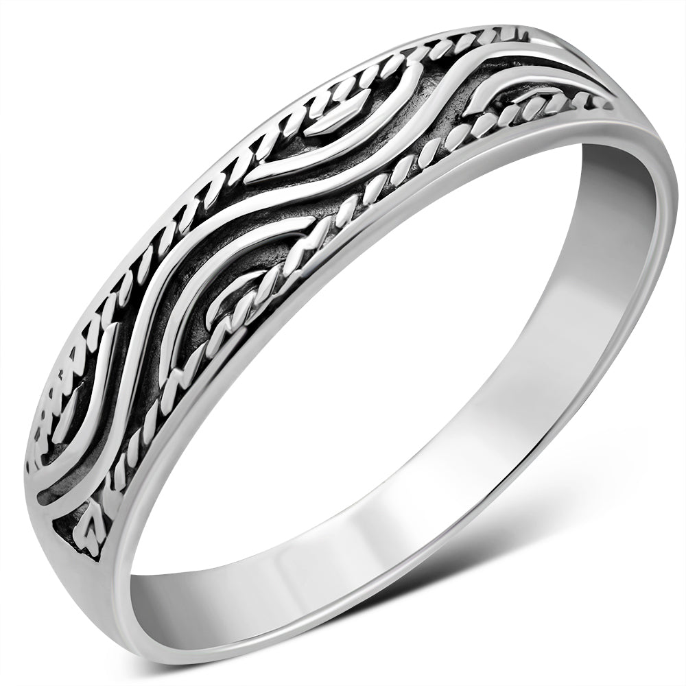 Wavy Line Plain Silver Ring