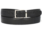 PAUL PARKMAN Men's Crocodile Embossed Calfskin Leather Belt Hand-Painted Black