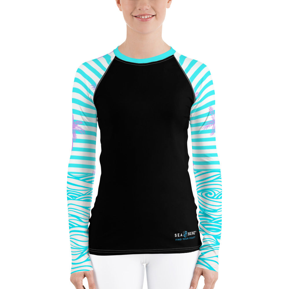 Women's Reels and Reefs Striped Sea Skinz Performance Rash Guard UPF 40+