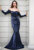 Navy Off Shoulder Sequin Gown