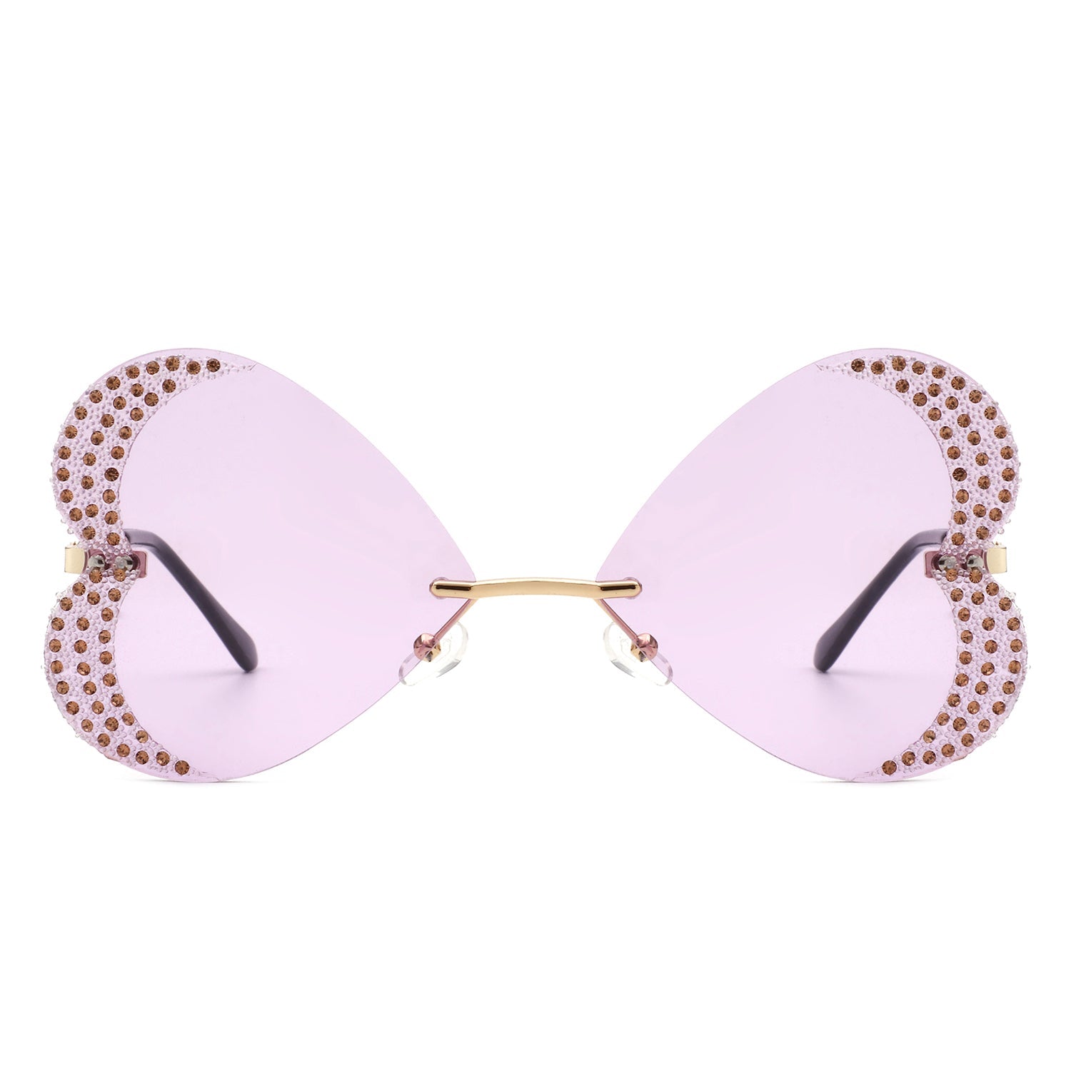 Quixotia - Rimless Butterfly Heart Shape Tinted Fashion Women Sunglasses