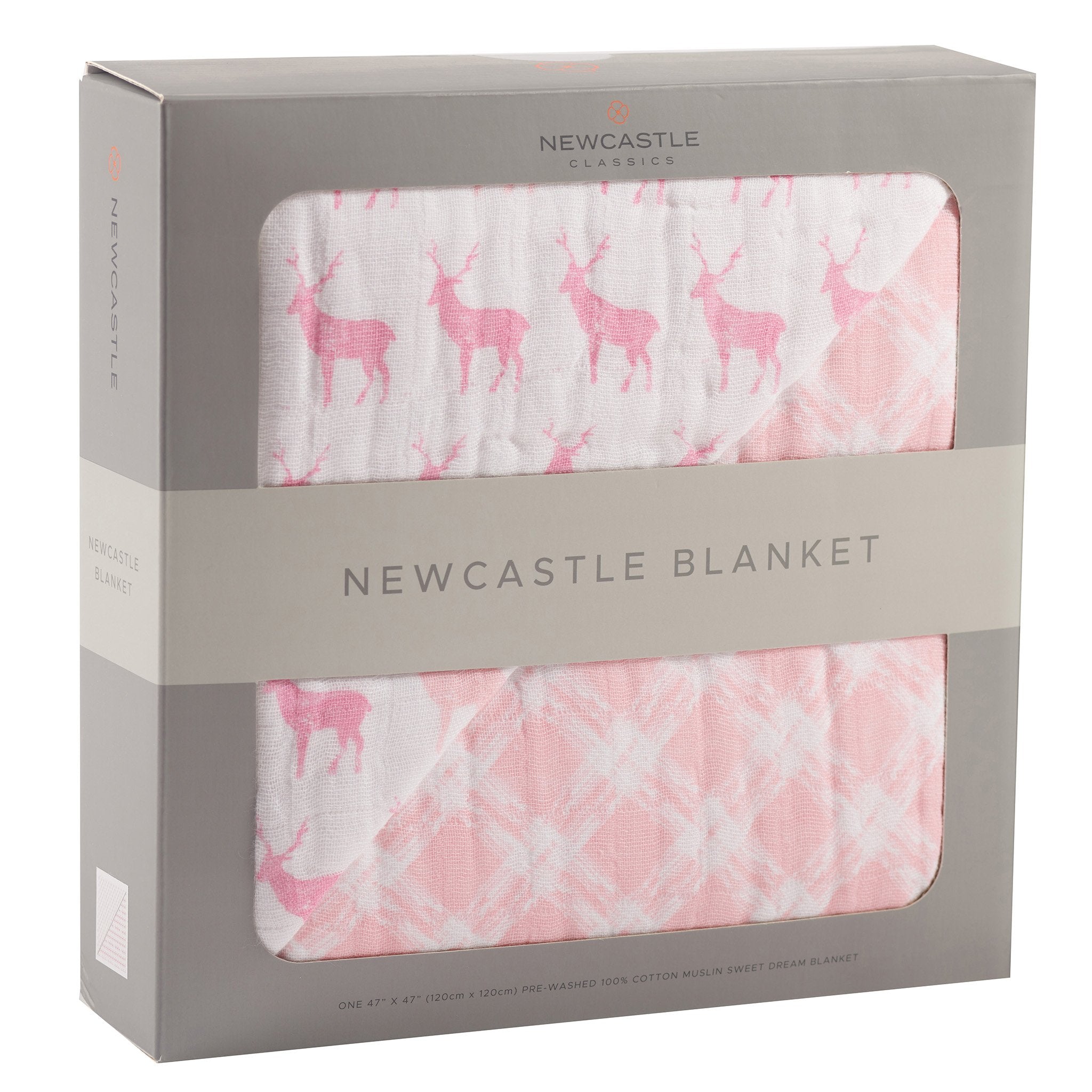 Pink Deer and Primrose Pink Plaid Cotton Muslin Newcastle Blanket