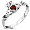 Garnet CZ Irish Claddagh Silver Ring