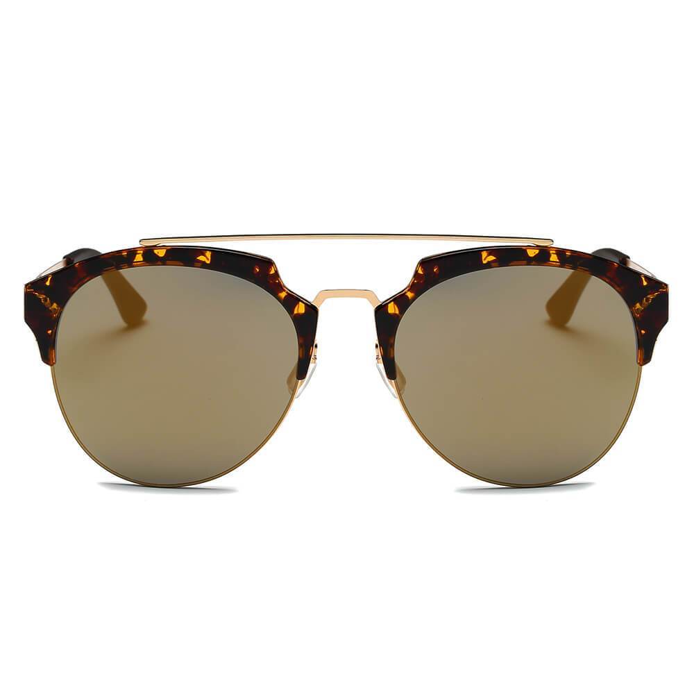 COROLLA | Half Frame Mirrored Lens Horned Rim Sunglasses Circle