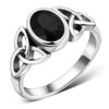 Bague en argent avec pierre d'onyx noir à facettes avec nœud de la trinité celtique