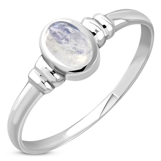 Bague en argent avec pierre de lune arc-en-ciel délicate