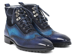 Bottes Paul Parkman Wingtip en daim et cuir bleu (ID#971-BLU)