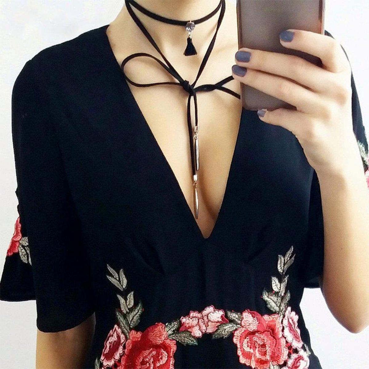 Intrepid Ribbon Bow Choker Layered Necklace