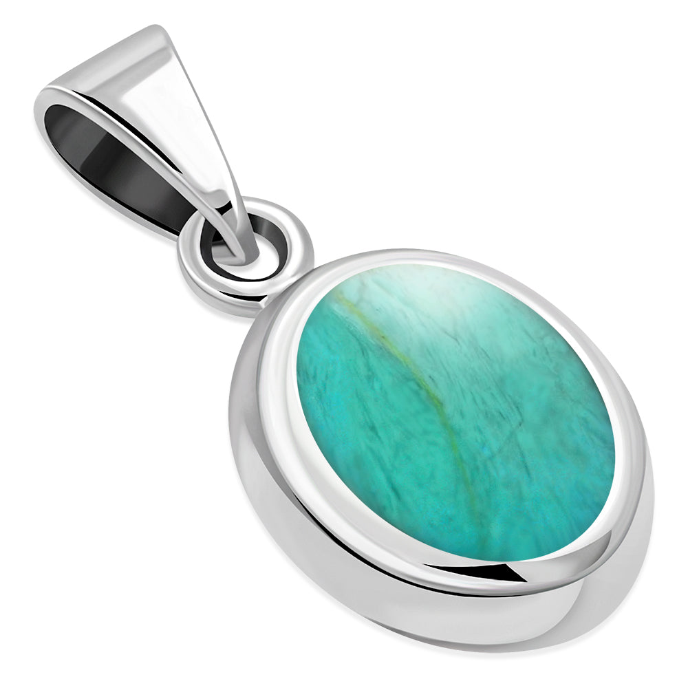 Pendentif ovale en argent coquillage turquoise