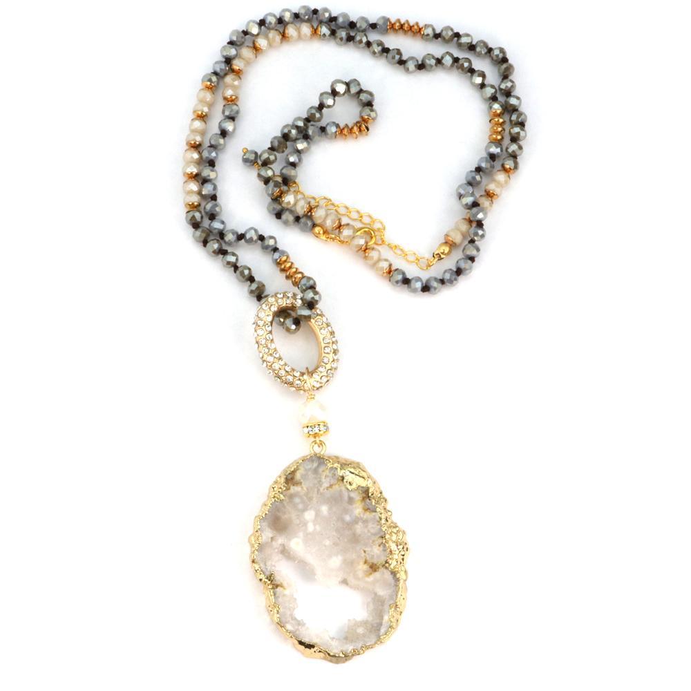 5 Way Druzy Beaded Necklace