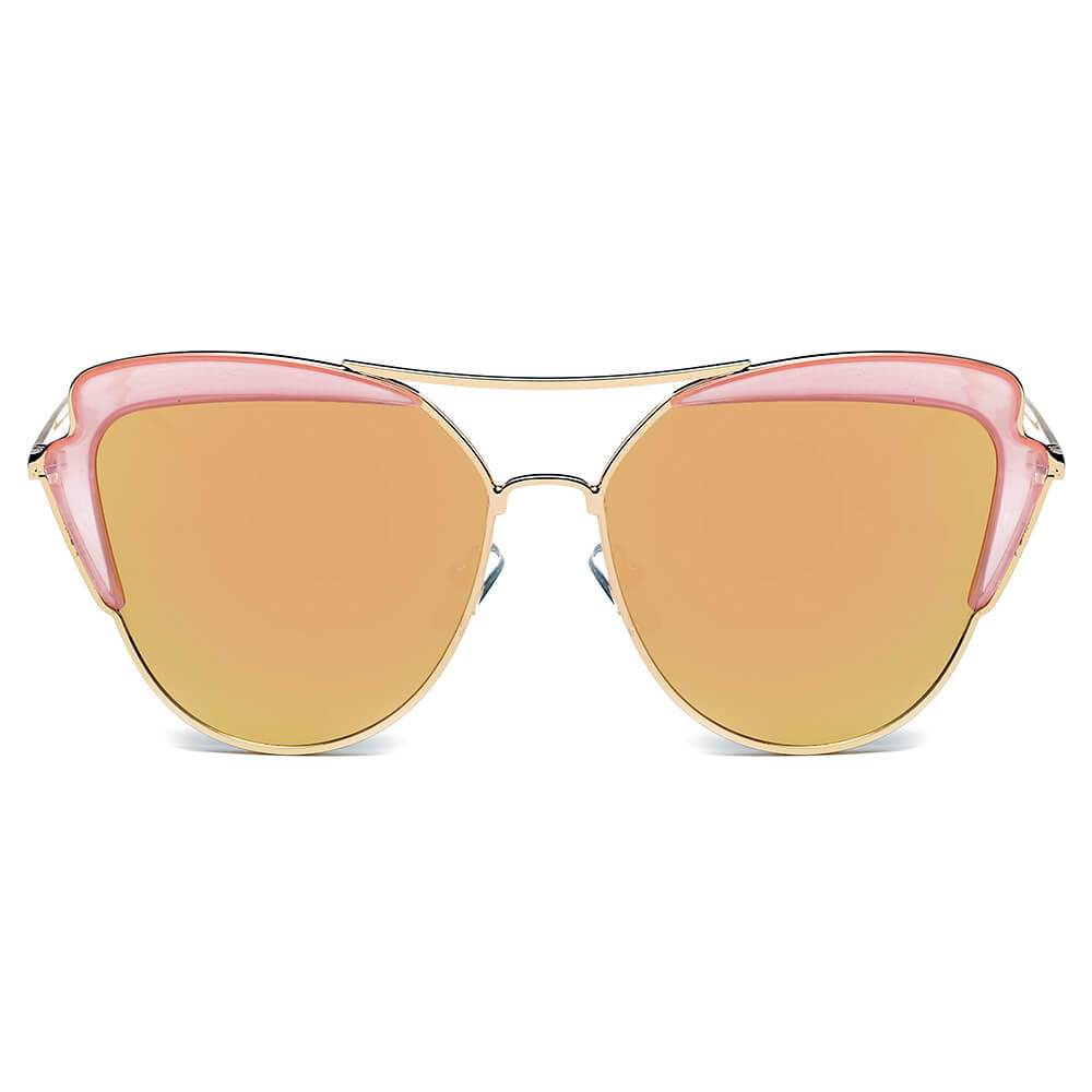 Galveston - Women's Brow Bar Mirrored Lens Cat Eye Sunglasses