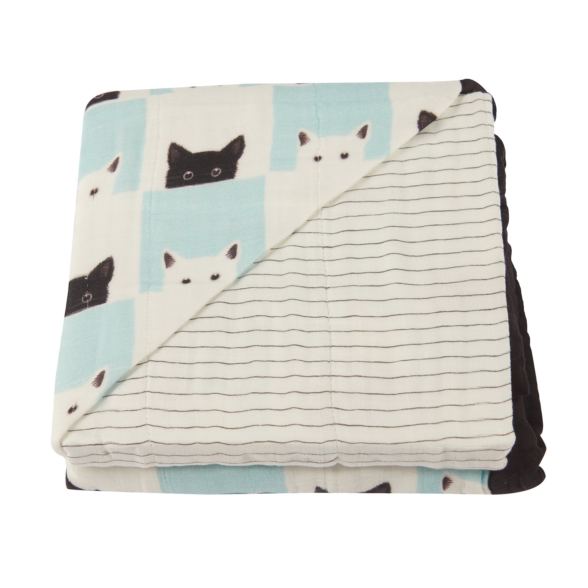 Peek-A-Boo Cats and Pencil Stripe Bamboo Muslin Newcastle Blanket