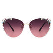 Nightbri - Women Rimless Tinted Chic Rhinestone Fashion Cat Eye Sunglasses