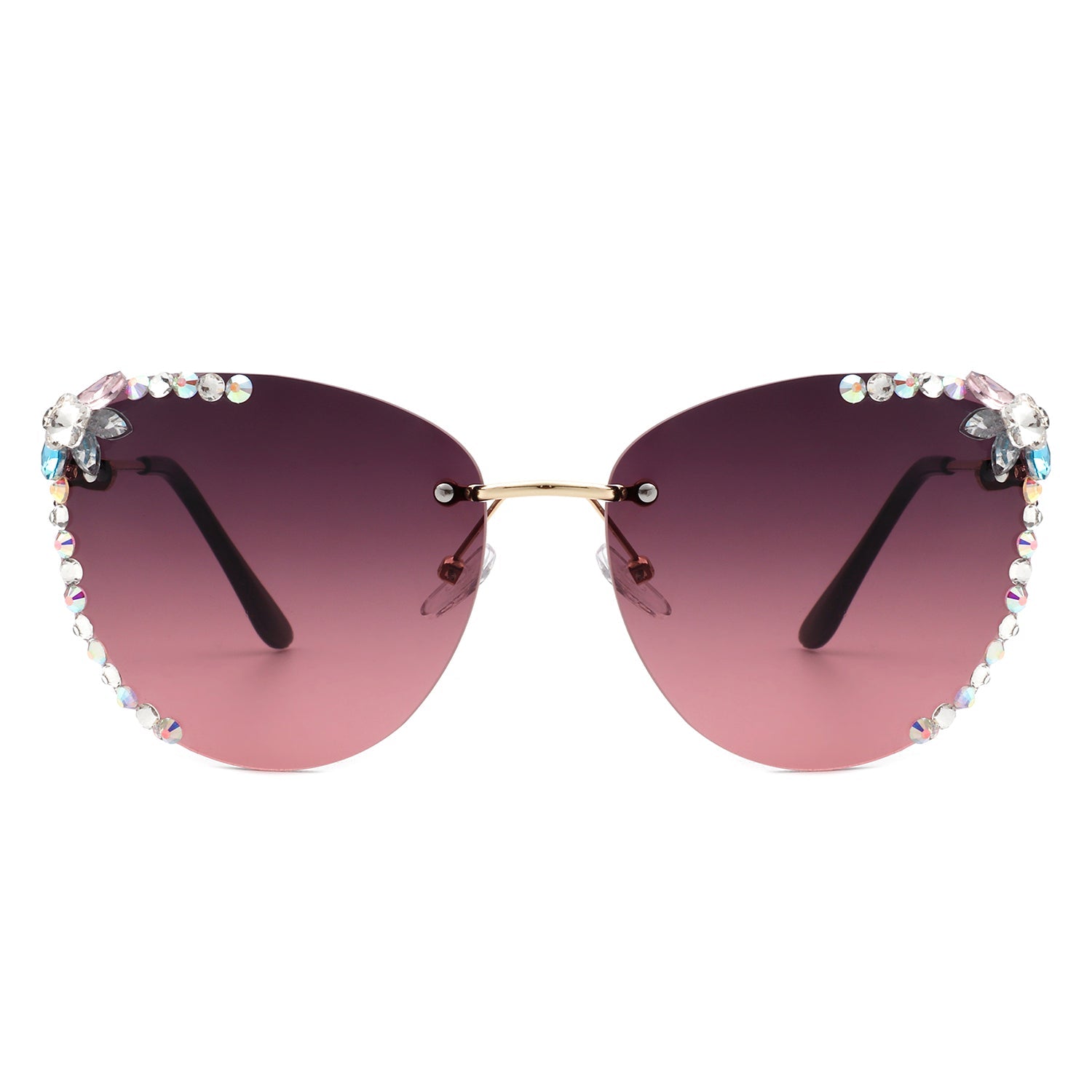 Nightbri - Women Rimless Tinted Chic Rhinestone Fashion Cat Eye Sunglasses