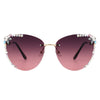 Nightbri - Women Rimless Tinted Chic Rhinestone Fashion Cat Eye Sunglasses