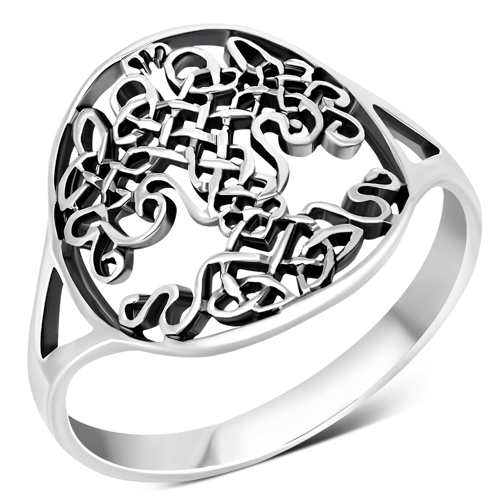 Bague arbre de vie en argent sterling uni avec nœud celtique