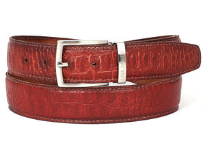 PAUL PARKMAN Ceinture en cuir de veau gaufré croco pour hommes rougeâtre (ID#B02-RDH)