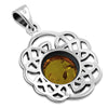 Round Celtic Knot Silver Pendant Set W/ Baltic Amber