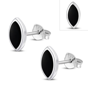 Boucles d'oreilles à tige en argent en forme de lentille en onyx noir