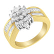 Grappe florale de diamants ronds et taille baguette en or jaune 10 carats 1,0 carat