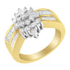 Grappe florale de diamants ronds et taille baguette en or jaune 10 carats 1,0 carat