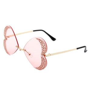 Quixotia - Rimless Butterfly Heart Shape Tinted Fashion Women Sunglasses