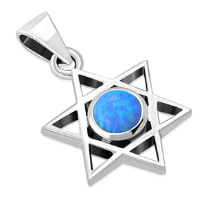 Small Synthetic Opal Star of David Silver Pendant