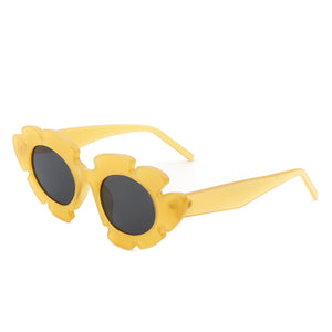 Pixielan - Irregular Round Cut-Out Cat Eye Flower Design Fashion Sunglasses