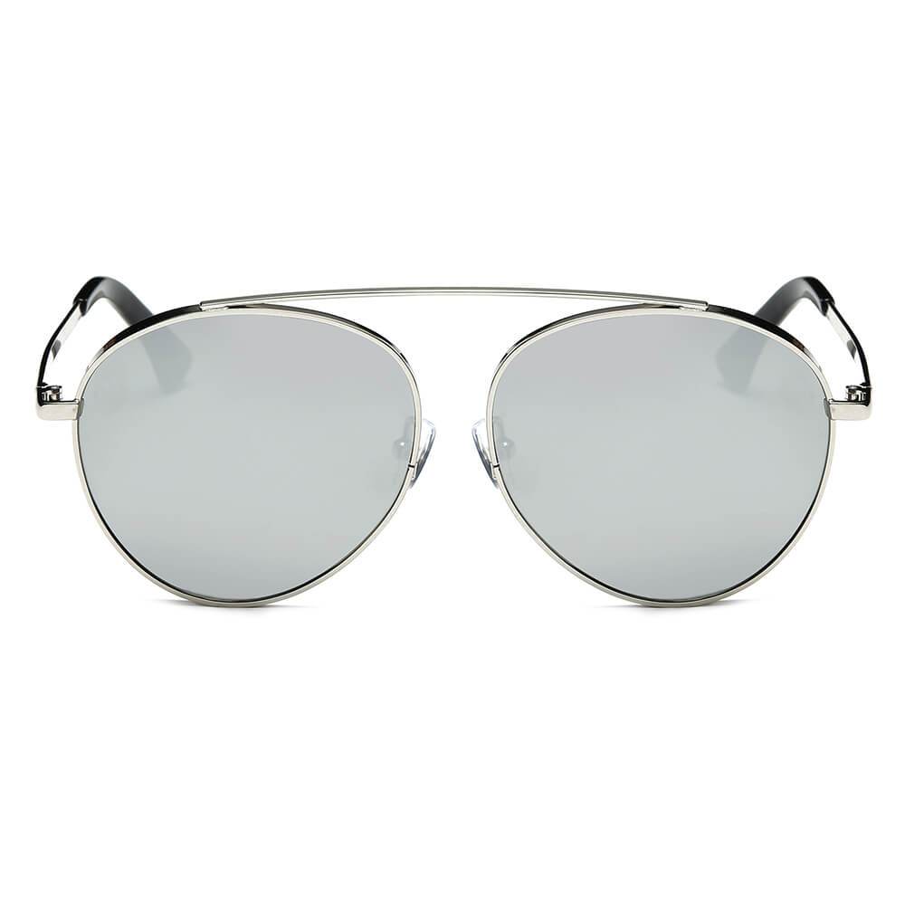 Bethel - Retro Mirrored Lens Teardrop Aviator Sunglasses