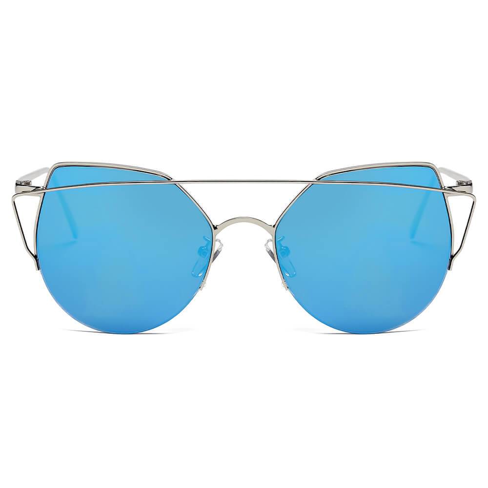 DILLON | Modern Cat Eye Mirrored Flat Lens Sunglasses Circle