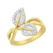 Bague de cocktail en forme de feuille de diamant ronde et taille baguette en or jaune 10 carats 3/8 carat