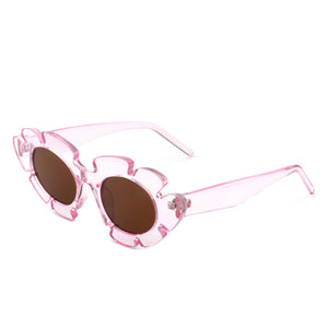 Pixielan - Irregular Round Cut-Out Cat Eye Flower Design Fashion Sunglasses