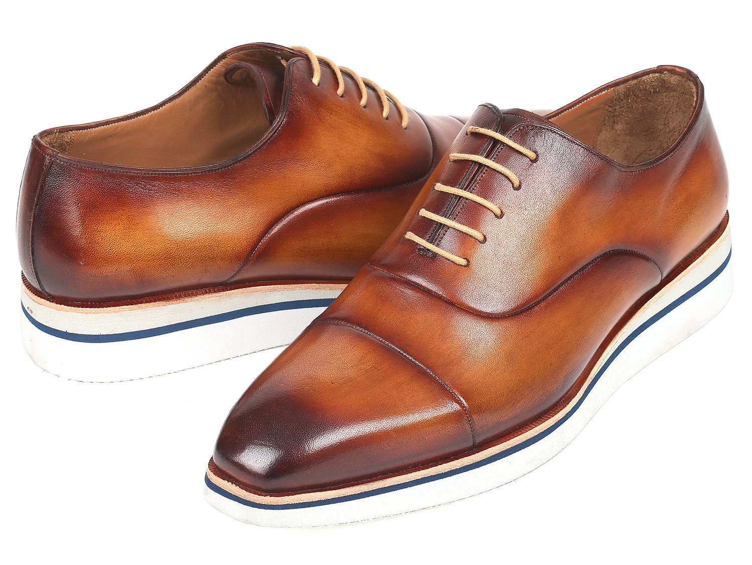 Paul Parkman Oxfords décontractés intelligents pour hommes en cuir marron et camel (ID#185-BRW-LTH)