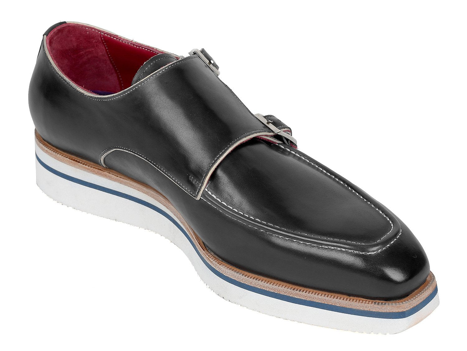 Paul Parkman Chaussures Monkstrap décontractées et intelligentes pour hommes en cuir noir (ID#189-BLK-LTH)