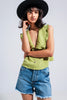 Crop Top With Bib Collar in Green