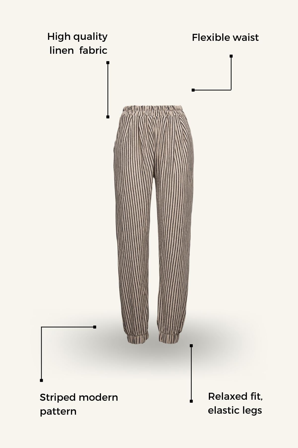 Pantalon en lin rayé avec jambes élastiques