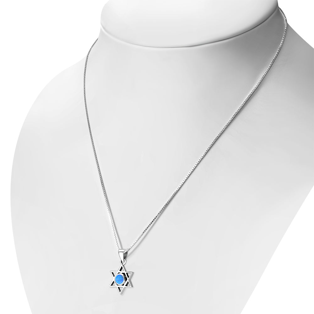 Small Synthetic Opal Star of David Silver Pendant