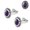 Oval Amethyst Stone Stud Silver Earrings