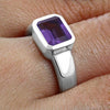 Faceted Amethyst Stone Silver Ring